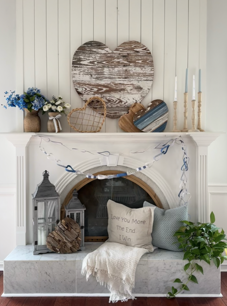 Decorate for Valentine’s Day with neutral wood heart decor. Learn how to style rustic Valentine’s decorations that feel cozy, timeless, and perfect for winter.